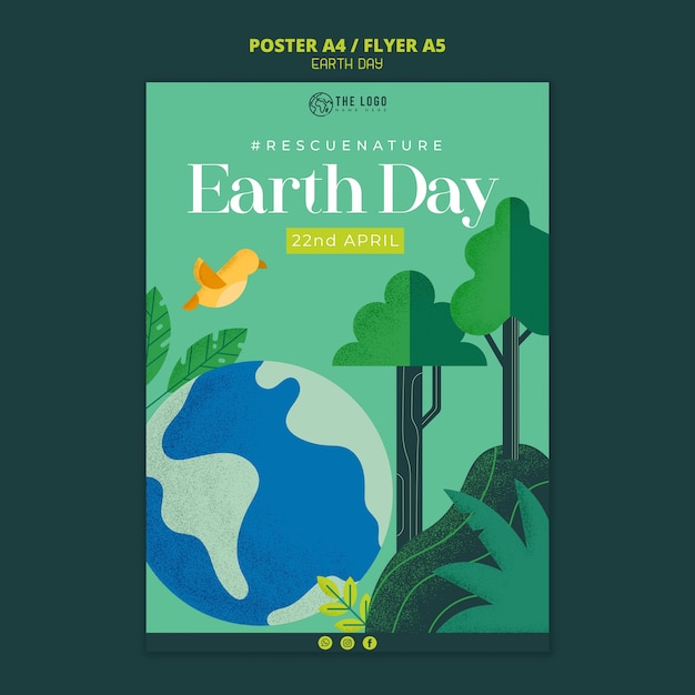 PSD gratuito plantilla de póster de celebración del día de la tierra