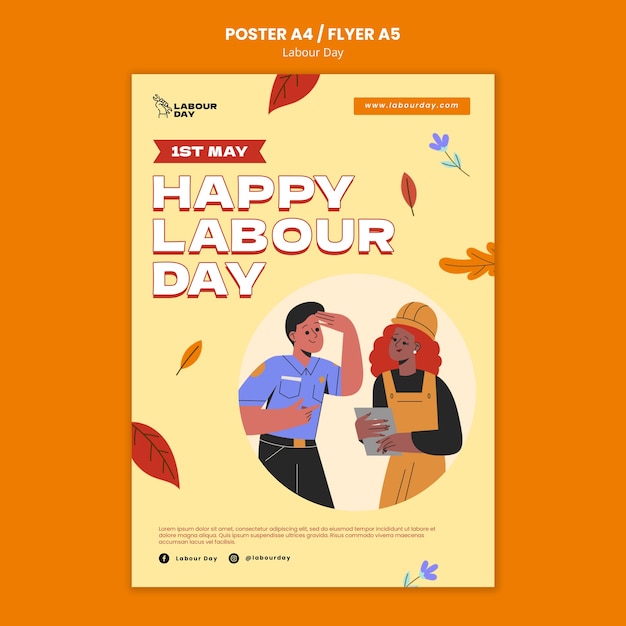 PSD gratuito plantilla de póster de celebración del día del trabajo