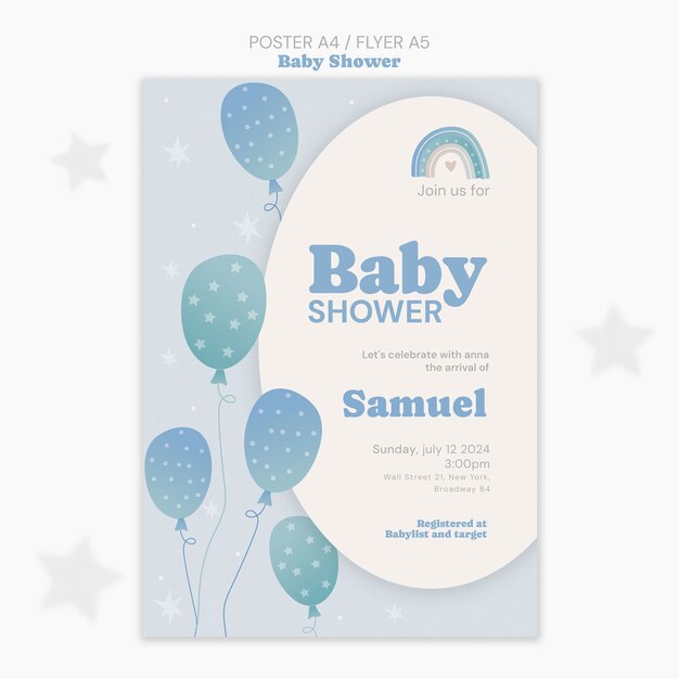 plantilla de póster de celebración de la ducha de bebé