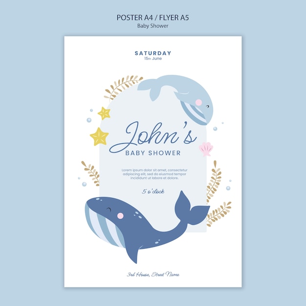 Plantilla de póster de celebración de la ducha de bebé