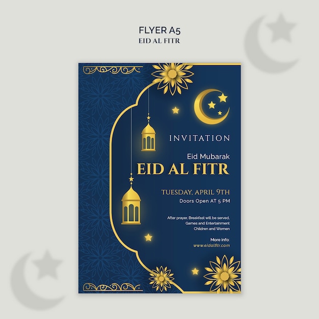 PSD gratuito plantilla de póster para la celebración del eid al fitr