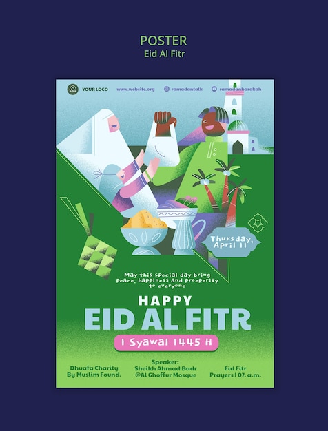 PSD gratuito plantilla de póster para la celebración del eid al fitr