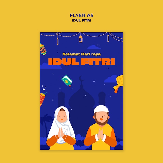 PSD gratuito plantilla de póster para la celebración del eid al fitr