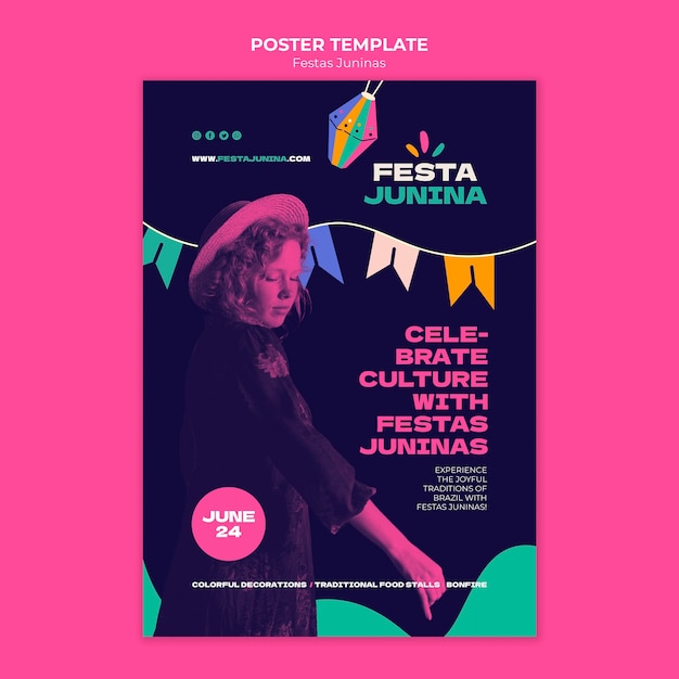 PSD gratuito plantilla de póster de celebración de festa junina