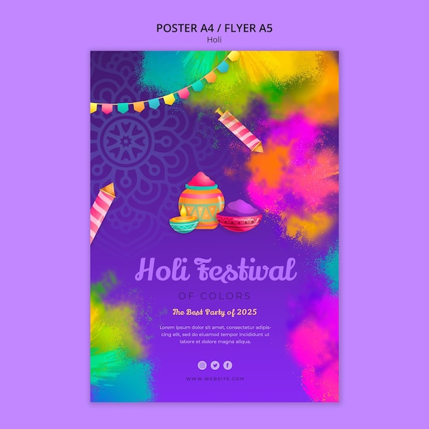 PSD gratuito plantilla de póster de celebración del festival holi
