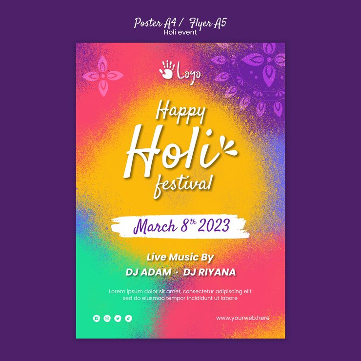 PSD gratuito plantilla de póster de celebración del festival holi