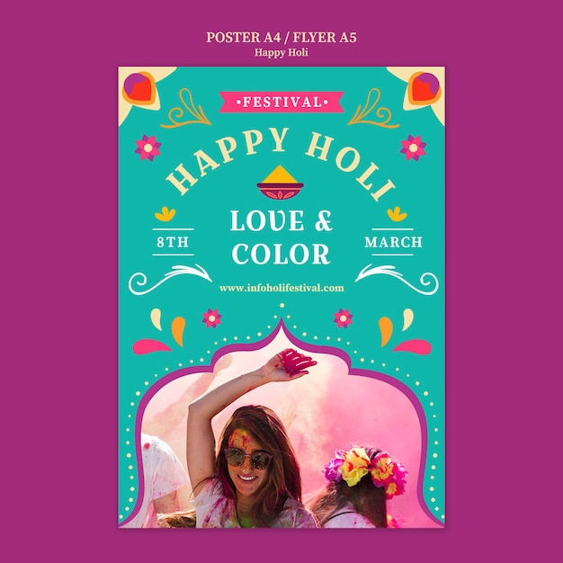 PSD gratuito plantilla de póster de celebración del festival holi