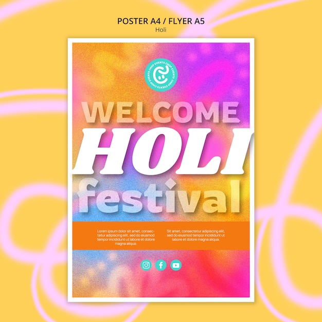 PSD gratuito plantilla de póster de celebración del festival holi