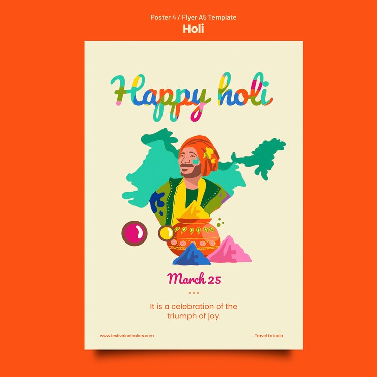 PSD gratuito plantilla de póster de celebración del festival holi