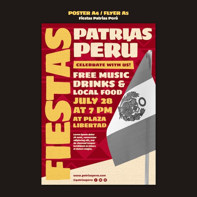 PSD gratuito plantilla de póster de celebración de fiestas patrias perú
