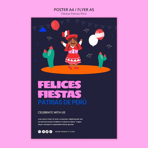 Plantilla de póster de celebración de fiestas patrias perú