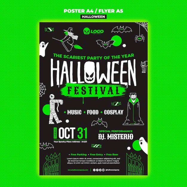 PSD gratuito plantilla de póster para la celebración de halloween