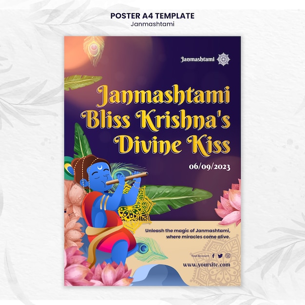 PSD gratuito plantilla de póster para la celebración de janmashtami