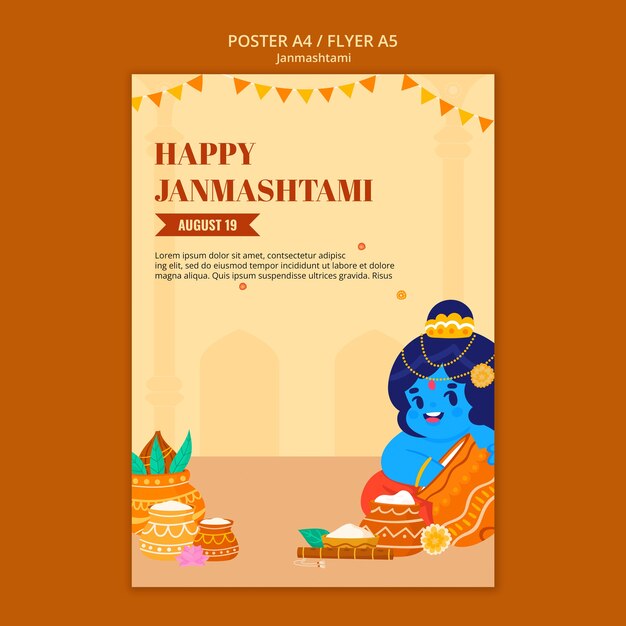 plantilla de póster para la celebración de Janmashtami