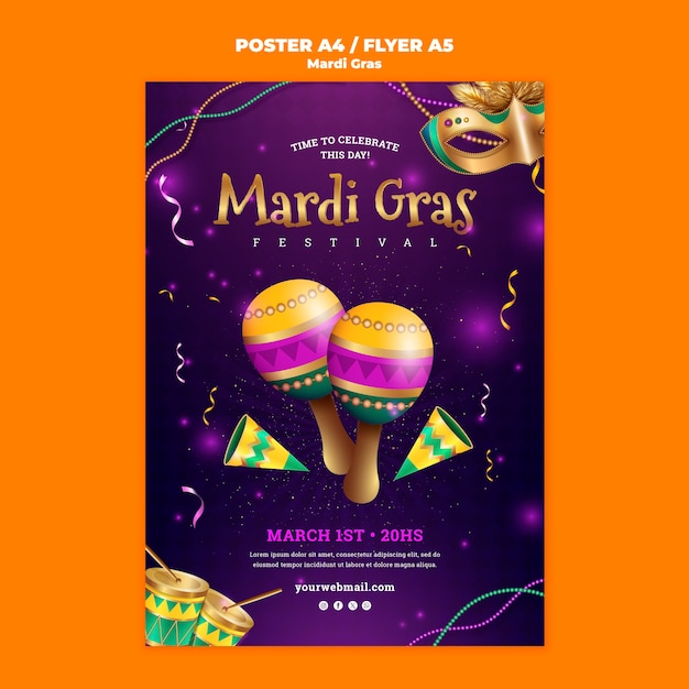PSD gratuito plantilla de póster para la celebración del mardi gras