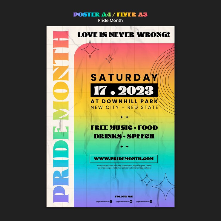 PSD gratuito plantilla de póster de celebración del mes del orgullo