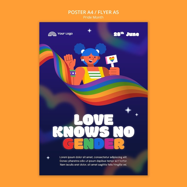 PSD gratuito plantilla de póster de celebración del mes del orgullo