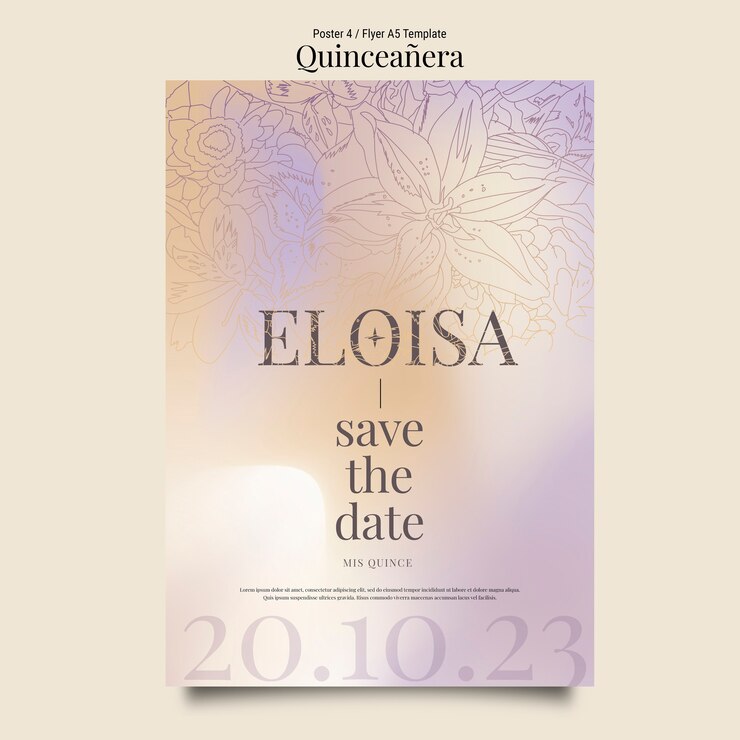 PSD gratuito plantilla de póster de celebración de quinceañera dibujada a mano
