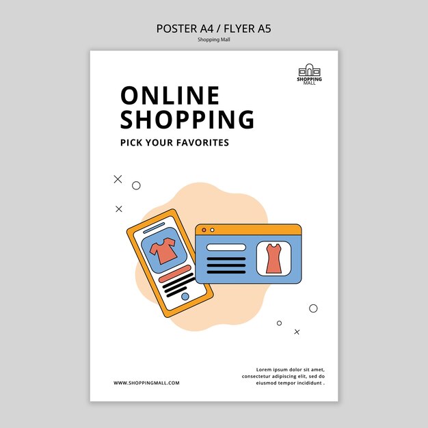 Plantilla de póster de centro comercial dibujado a mano