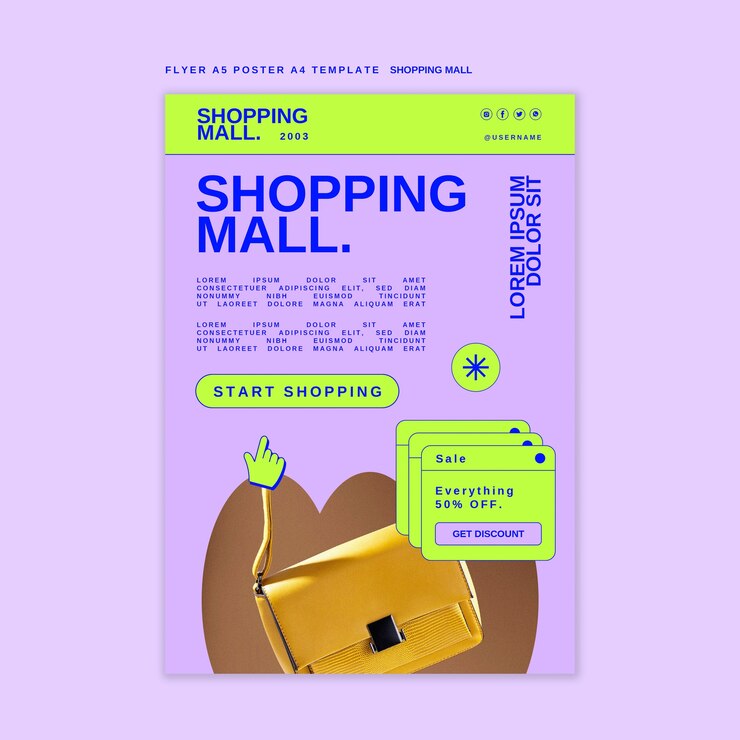 PSD gratuito plantilla de póster de centro comercial de diseño plano