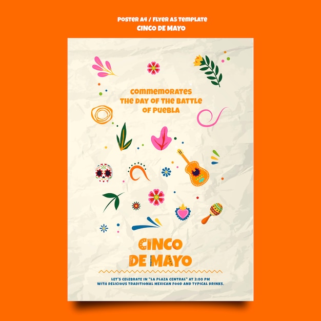 PSD gratuito plantilla de póster de cinco de mayo de diseño plano