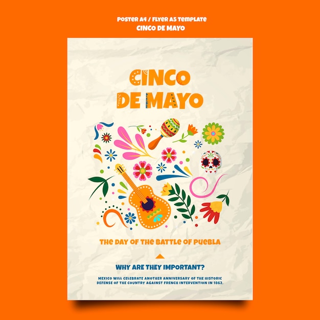 Plantilla de póster de cinco de mayo de diseño plano