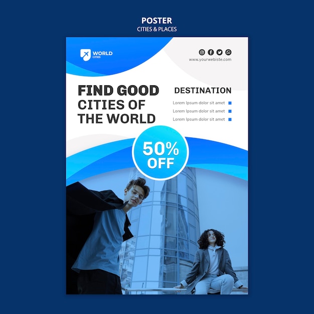 PSD gratuito plantilla de póster de ciudades y lugares