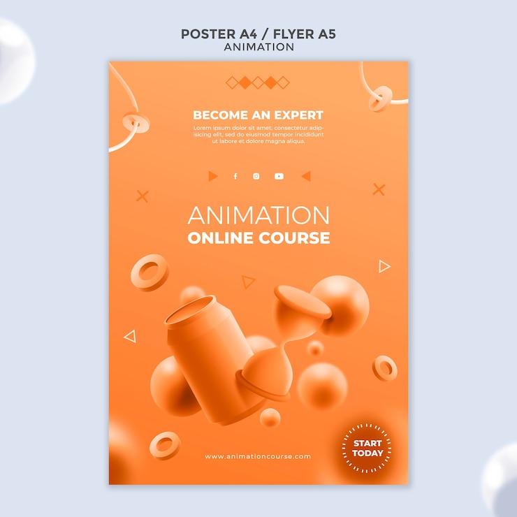 PSD gratuito plantilla de póster de clase de animación