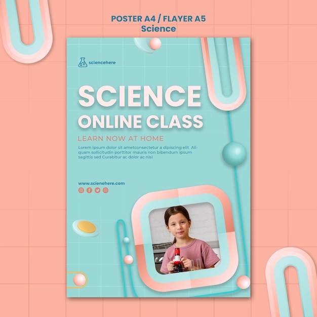 PSD gratuito plantilla de póster de clase de ciencias