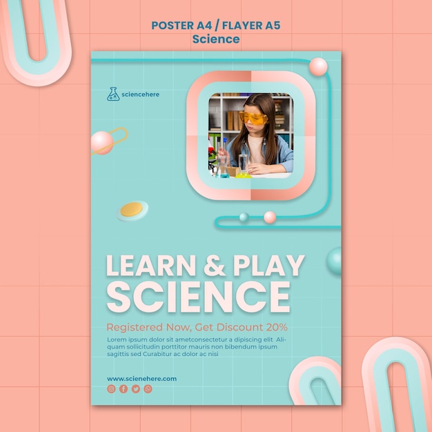 PSD gratuito plantilla de póster de clase de ciencias