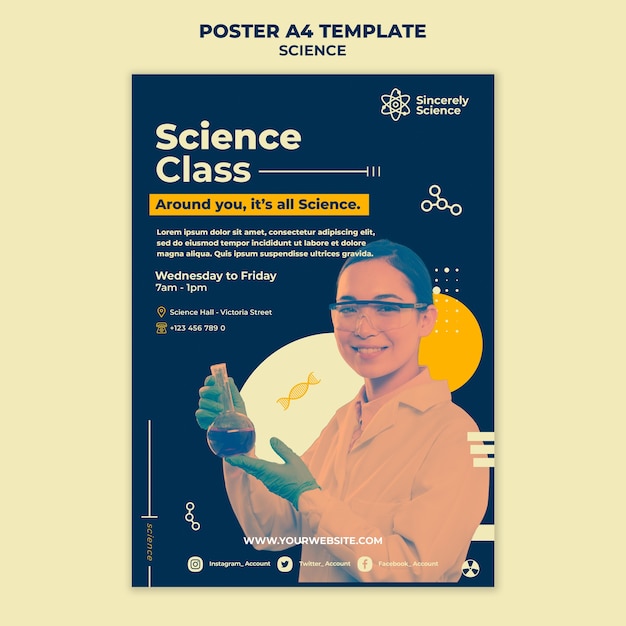 PSD gratuito plantilla de póster para la clase de ciencias.