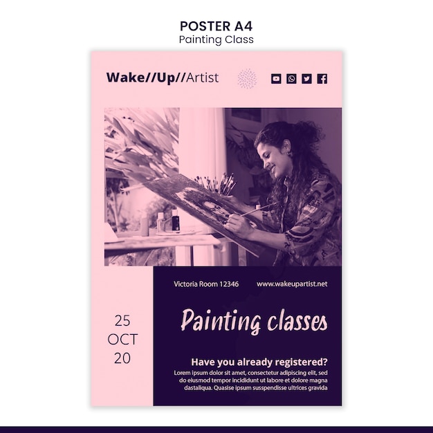 PSD gratuito plantilla de póster de clase de pintura