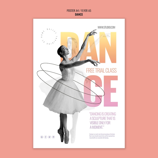 Plantilla de póster de clase de prueba gratuita de baile