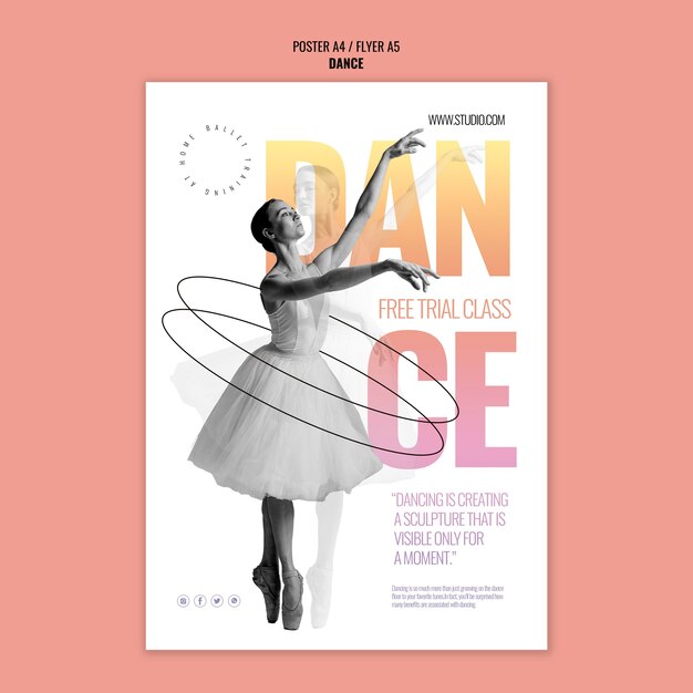 Plantilla de póster de clase de prueba gratuita de baile