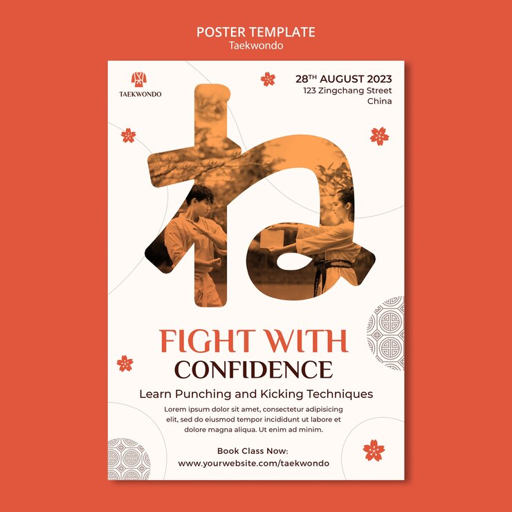 PSD gratuito plantilla de póster de clase de taekwondo