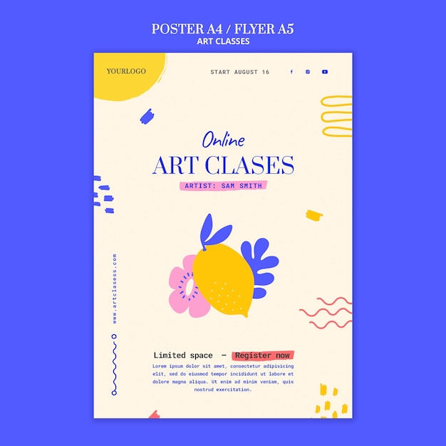 Plantilla de póster de clases de arte