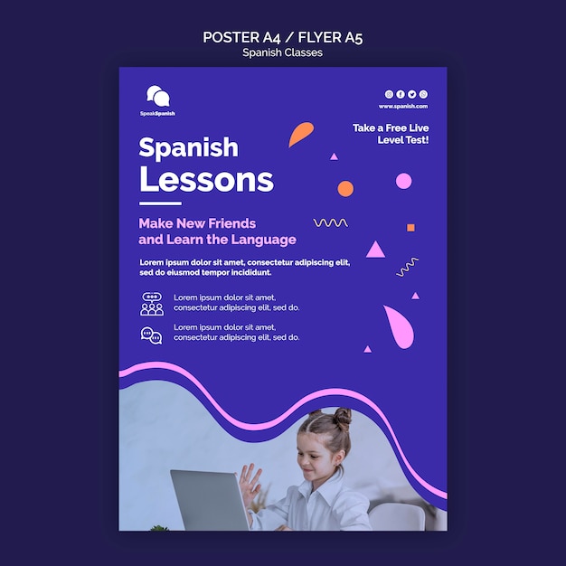 Plantilla de póster de clases de español