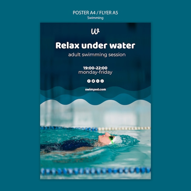 PSD gratuito plantilla de póster de clases de natación