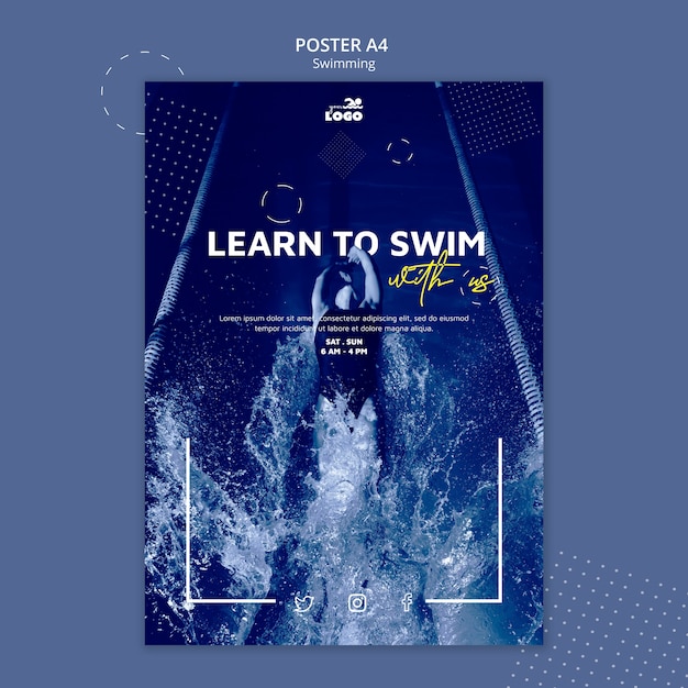 PSD gratuito plantilla de póster de clases de natación