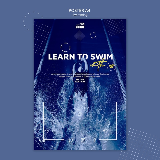 Plantilla de póster de clases de natación