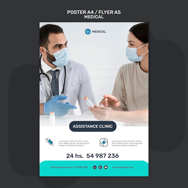 PSD gratuito plantilla de póster de clínica de asistencia