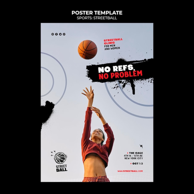 PSD gratuito plantilla de póster de clínica de streetball