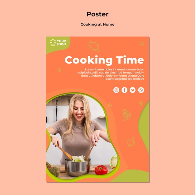 Plantilla de póster de cocina casera en casa