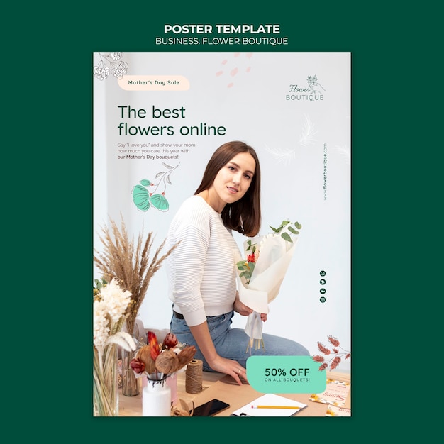 PSD gratuito plantilla de póster comercial de boutique de flores