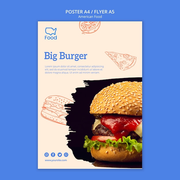 PSD gratuito plantilla de póster con comida americana