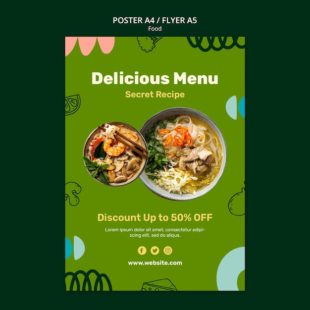 PSD gratuito plantilla de póster de comida deliciosa dibujada a mano