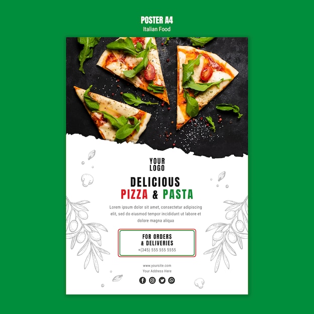 PSD gratuito plantilla de póster de comida italiana a4