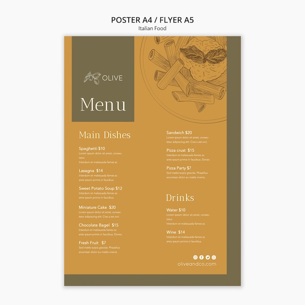 Plantilla de póster de comida italiana