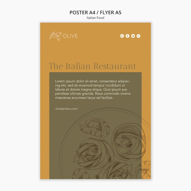 PSD gratuito plantilla de póster de comida italiana