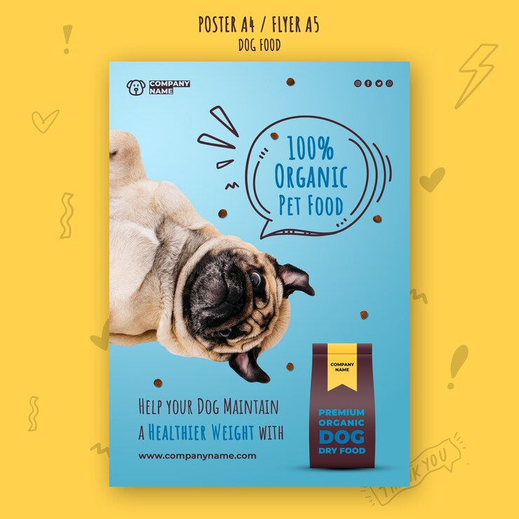 PSD gratuito plantilla de póster de comida de perro saludable